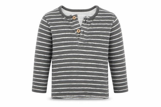 Front view of Tu Baby Grey Striped Basic T-Shirt, size 3-6, Months