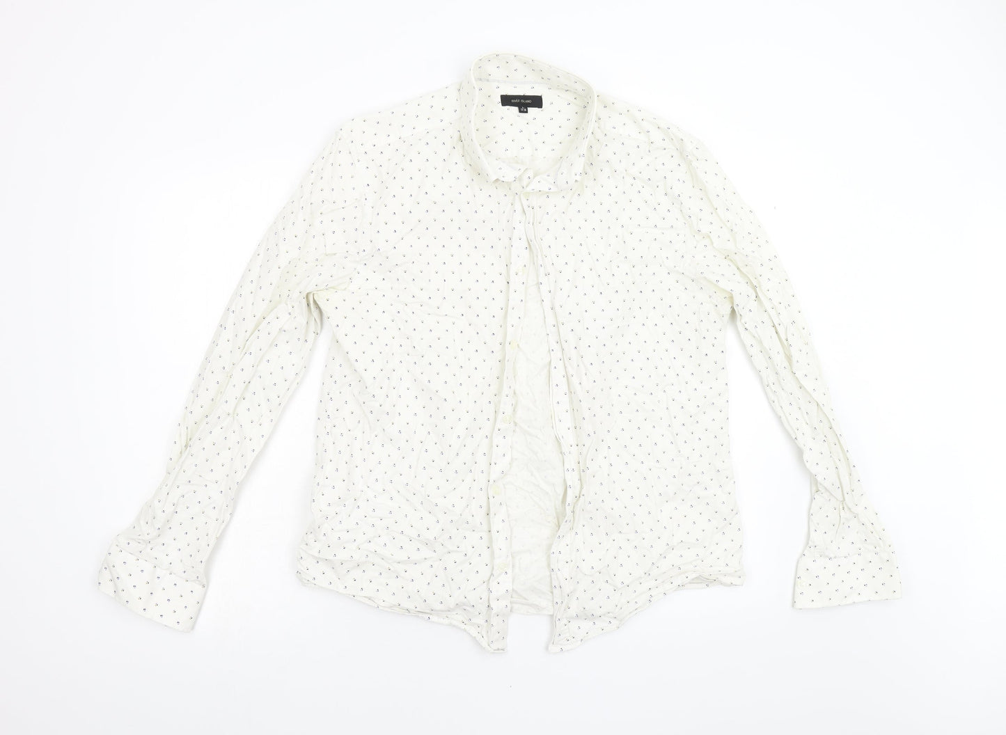 River Island Mens White Geometric   Button-Up Size 17.5