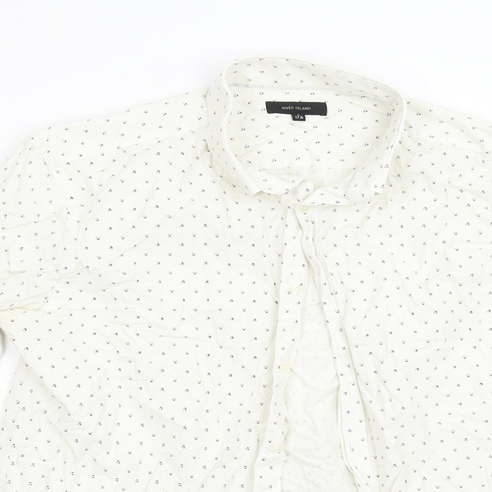 River Island Mens White Geometric   Button-Up Size 17.5