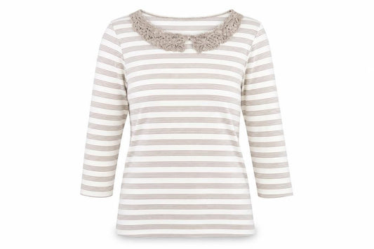 Alexara Womens Brown Striped  Basic T-Shirt Size 14