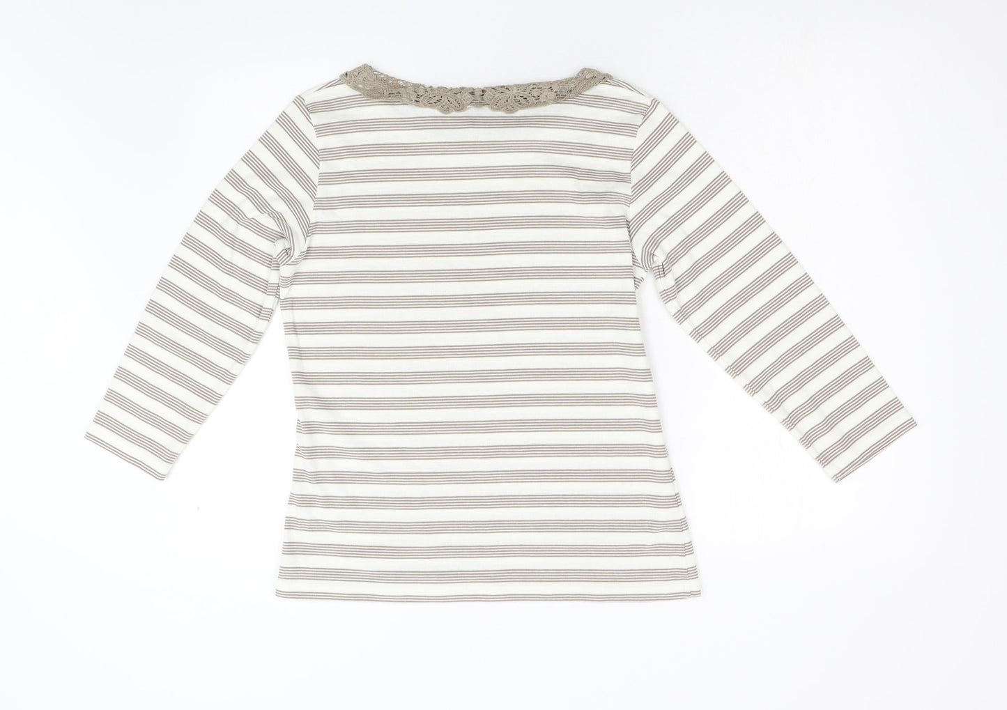 Alexara Womens Brown Striped  Basic T-Shirt Size 14