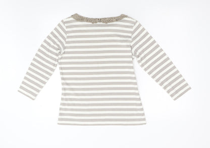 Alexara Womens Brown Striped  Basic T-Shirt Size 14