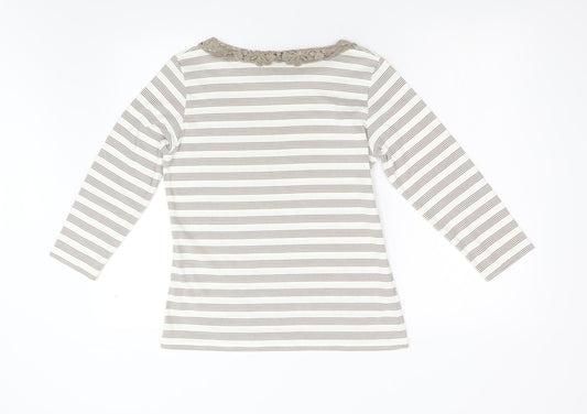 Alexara Womens Brown Striped  Basic T-Shirt Size 14