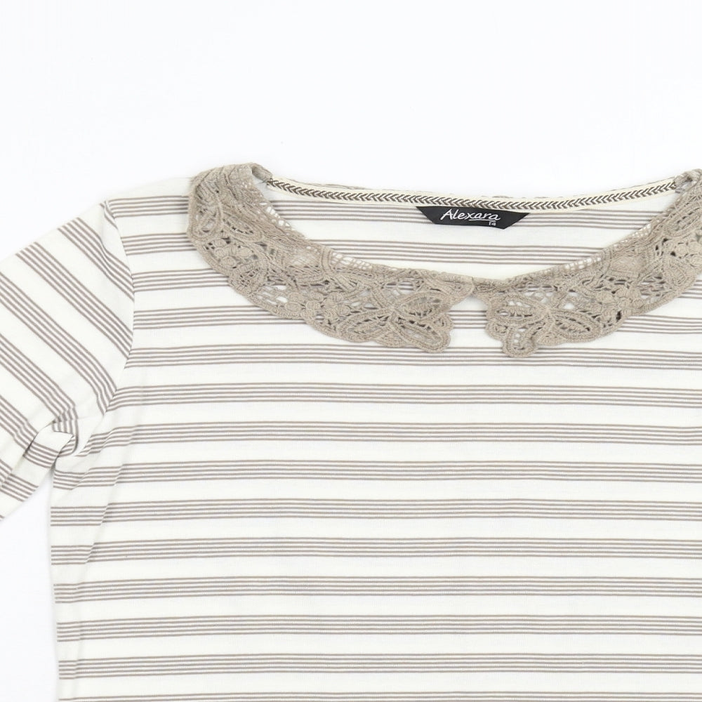 Alexara Womens Brown Striped  Basic T-Shirt Size 14