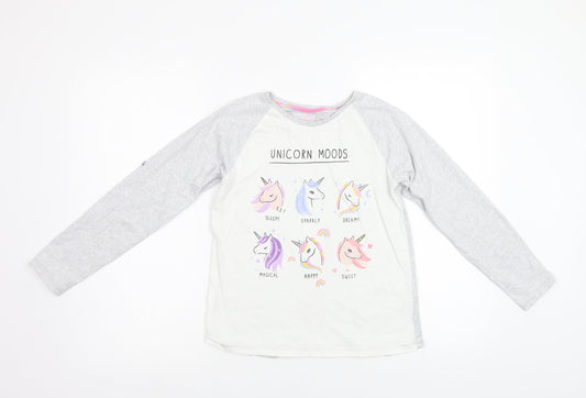 TU Girls White   Top Pyjama Top Size 10 Years  - Unicorn