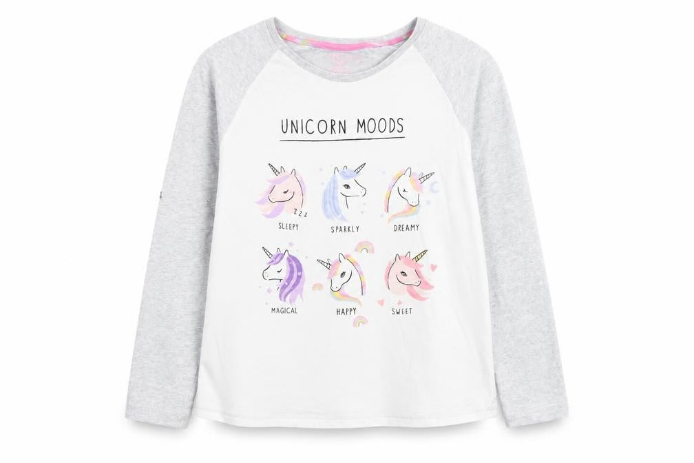 Tu Girls White   Top Pyjama Top Size 10 Years  - Unicorn