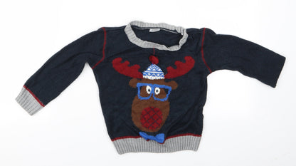 Florence and Fred Boys Black Animal Print  Pullover Jumper Size 2-3 Years  - chrisstmas jumper