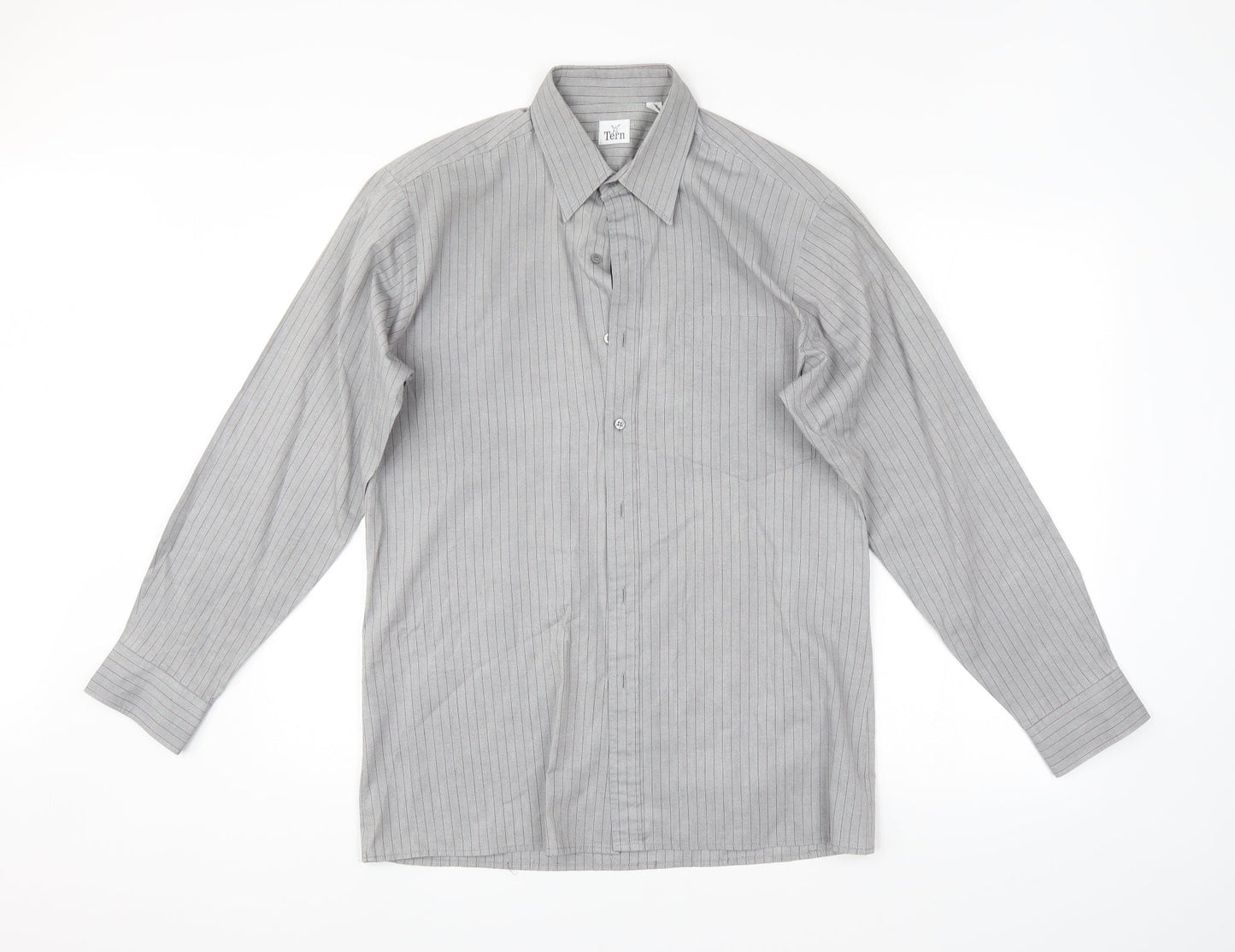 Tern Mens Grey Striped   Button-Up Size 15.5