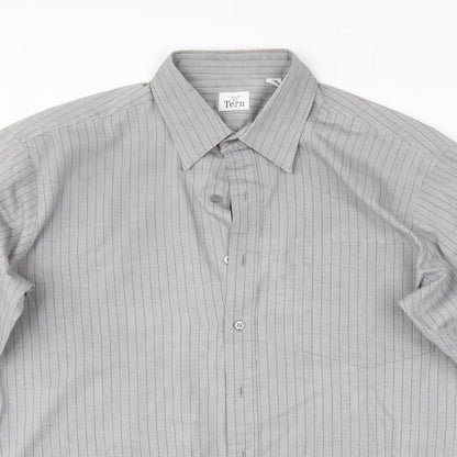 Tern Mens Grey Striped   Button-Up Size 15.5