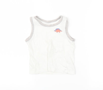 TU Boys White   Basic Tank Size 3-4 Years  - Dinosaur