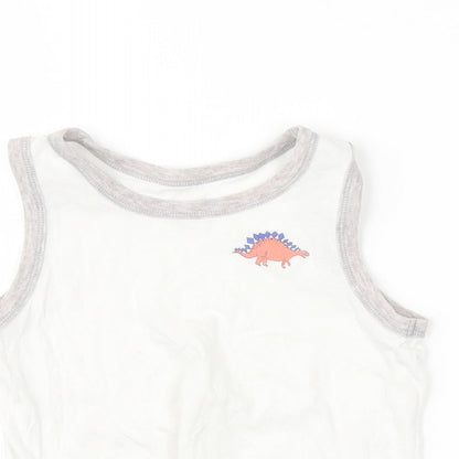 TU Boys White   Basic Tank Size 3-4 Years  - Dinosaur