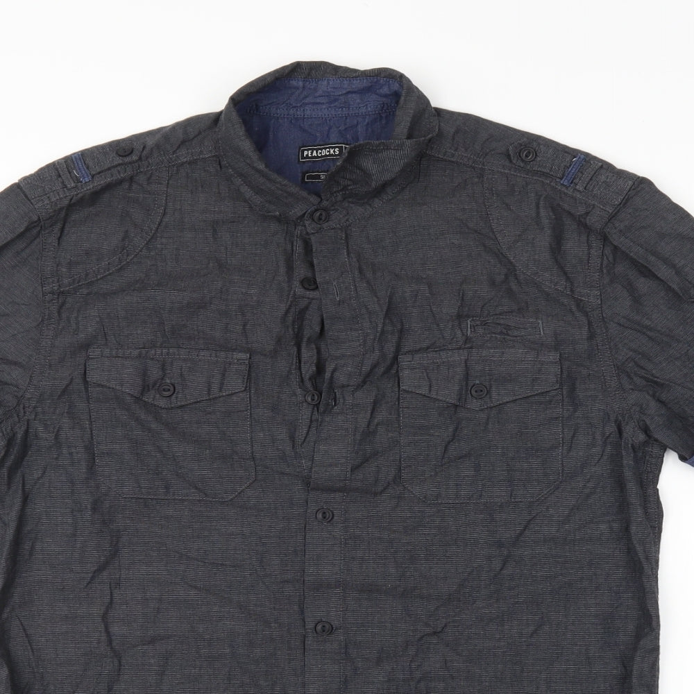 Mens UK Size M Peacocks Grey  Button-Up Short Sleeve Casual Shirt