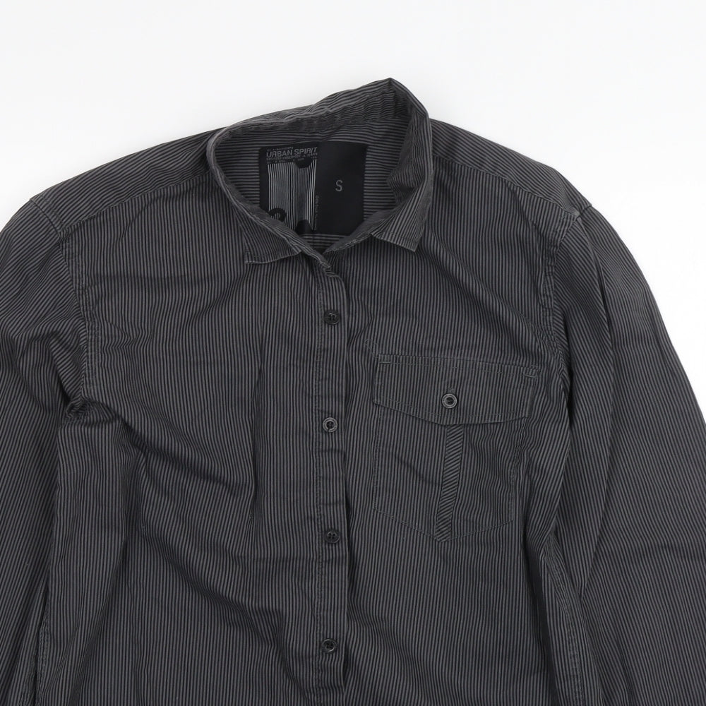 Urban Spirit Mens Grey Striped   Dress Shirt Size S