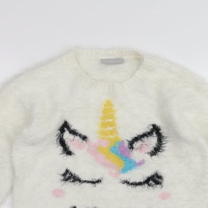 Matalan Girls White   Pullover Jumper Size 8 Years  - Unicorn