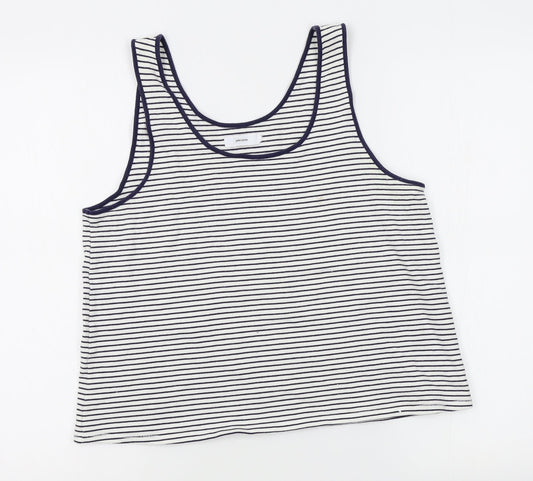 John Lewis Womens White Striped  Basic Tank Size 14