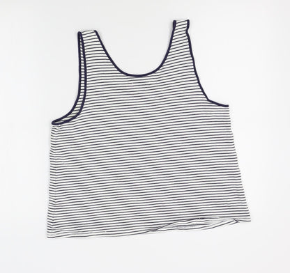 John Lewis Womens White Striped  Basic Tank Size 14