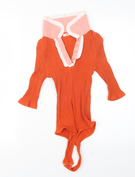 Glamorous Womens Orange  Knit Bodysuit One-Piece Size 8