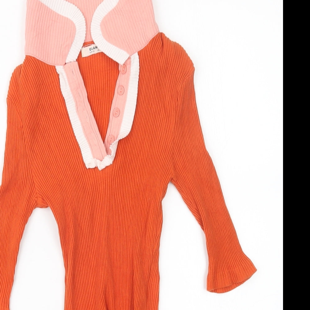 Glamorous Womens Orange  Knit Bodysuit One-Piece Size 8