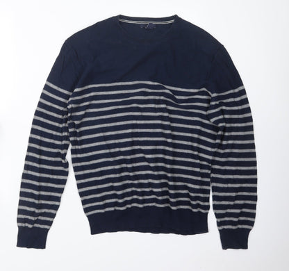 Gap Mens Blue Striped Knit Pullover Jumper Size L
