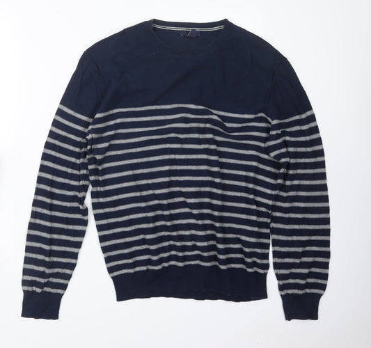 Gap Mens Blue Striped Knit Pullover Jumper Size L
