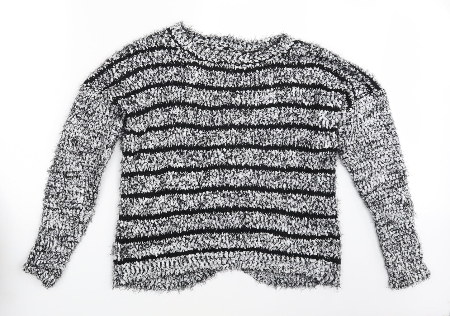 Klass Womens White Striped  Pullover Jumper One Size