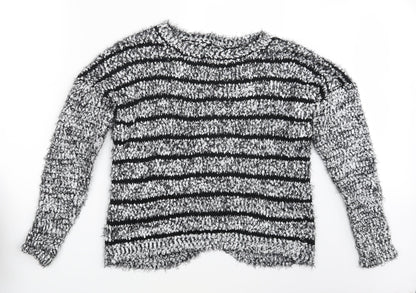 Klass Womens White Striped  Pullover Jumper One Size