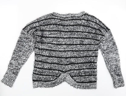 Klass Womens White Striped  Pullover Jumper One Size