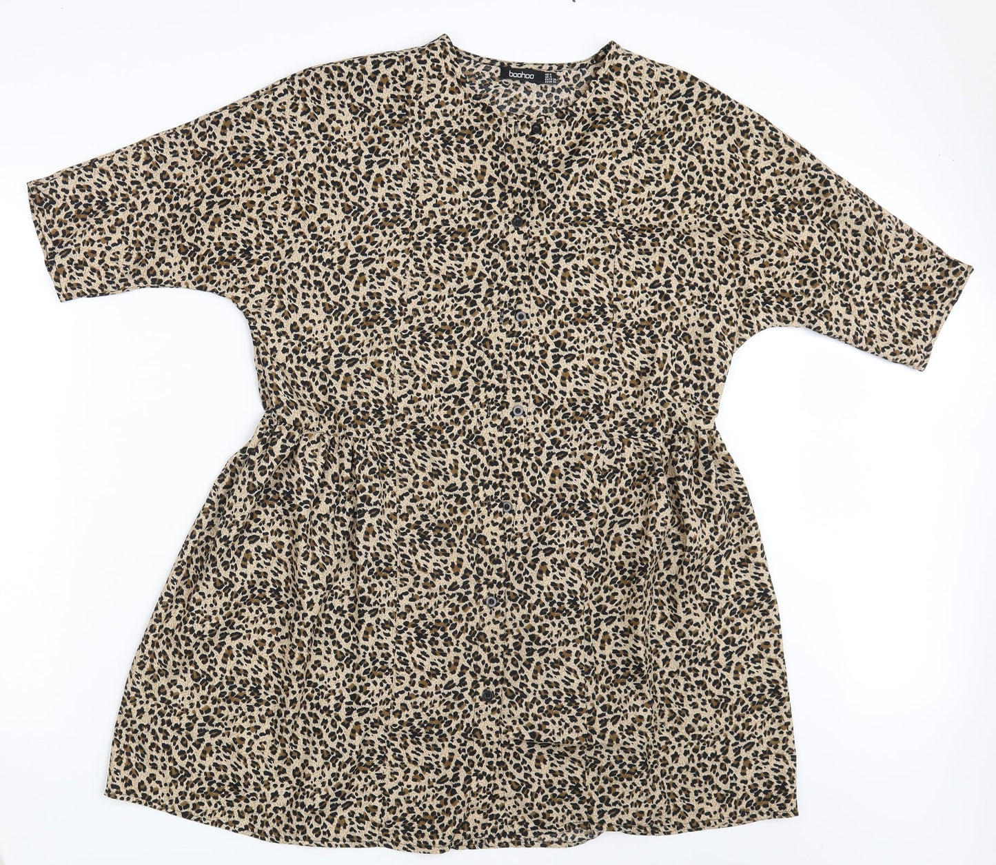 Boohoo Womens Brown Animal Print  Basic Button-Up Size 8