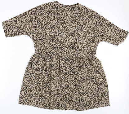 Boohoo Womens Brown Animal Print  Basic Button-Up Size 8