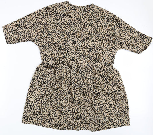 Boohoo Womens Brown Animal Print  Basic Button-Up Size 8