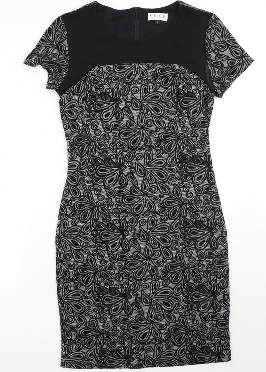 Solo  Womens Black Floral  A-Line  Size 12