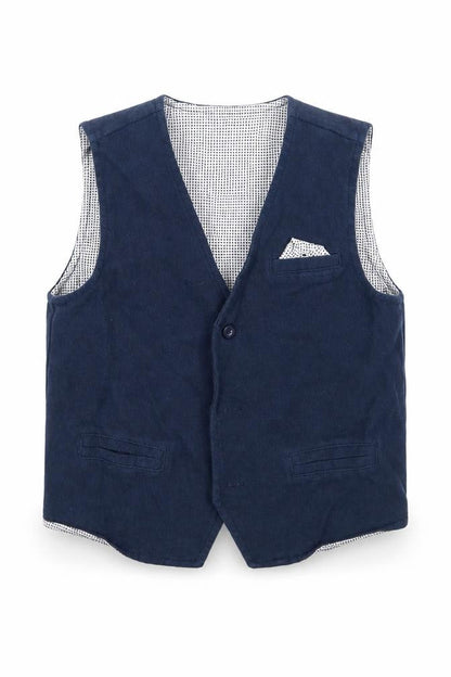 Front view of RJR.John Rocha boys’ blue jacket waistcoat, size 2-3, years