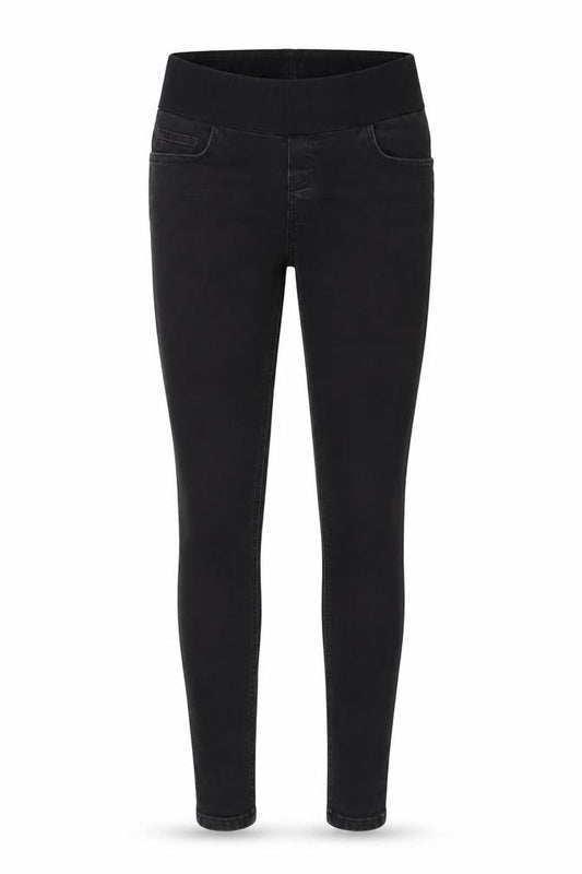 Front view of ASOS women’s black denim skinny jeans, size UK 10, 27-inch leg