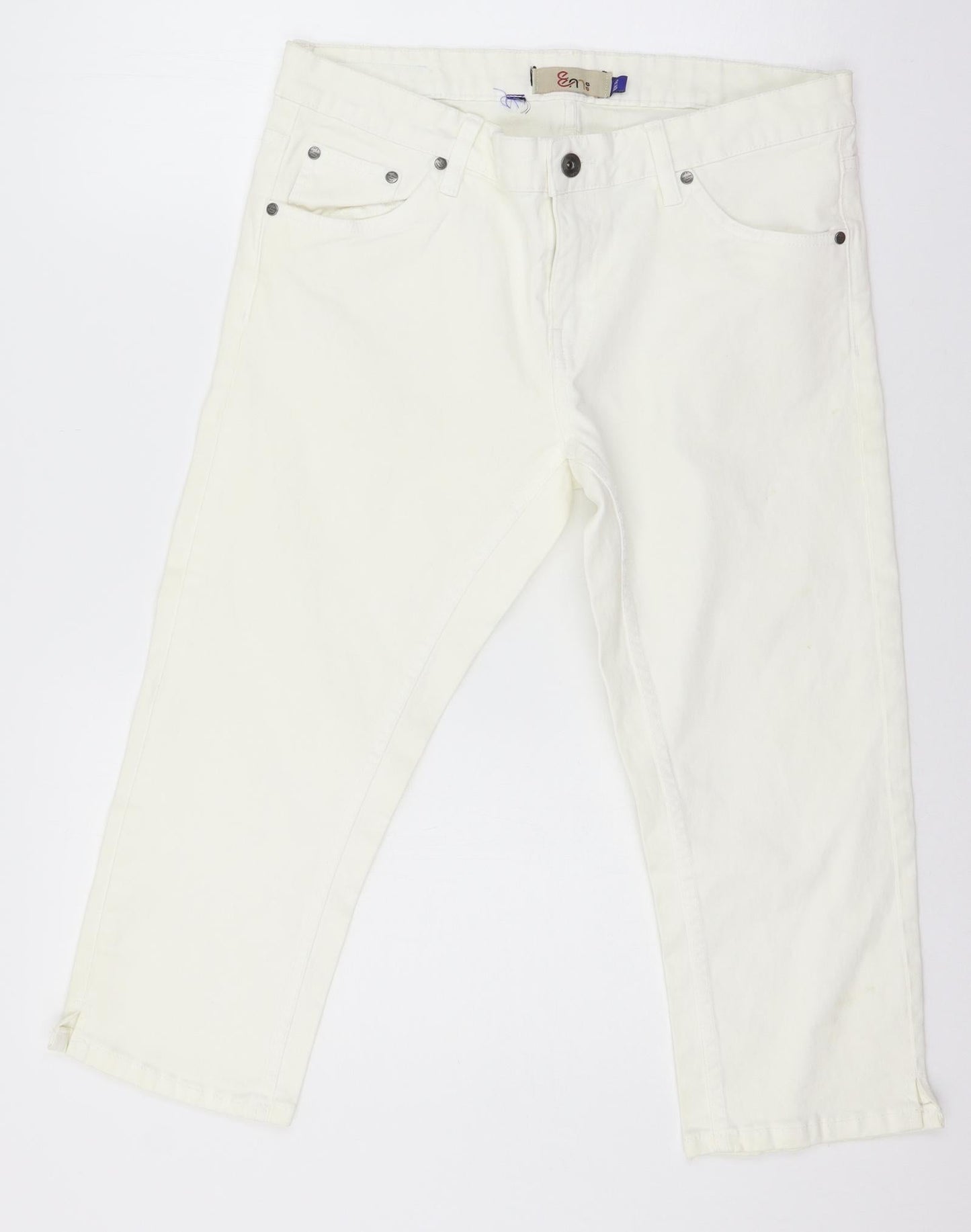 Womens UK Size 16 Denim Club Regular Fit Cropped White Jeans