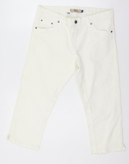 Womens UK Size 16 Denim Club Regular Fit Cropped White Jeans