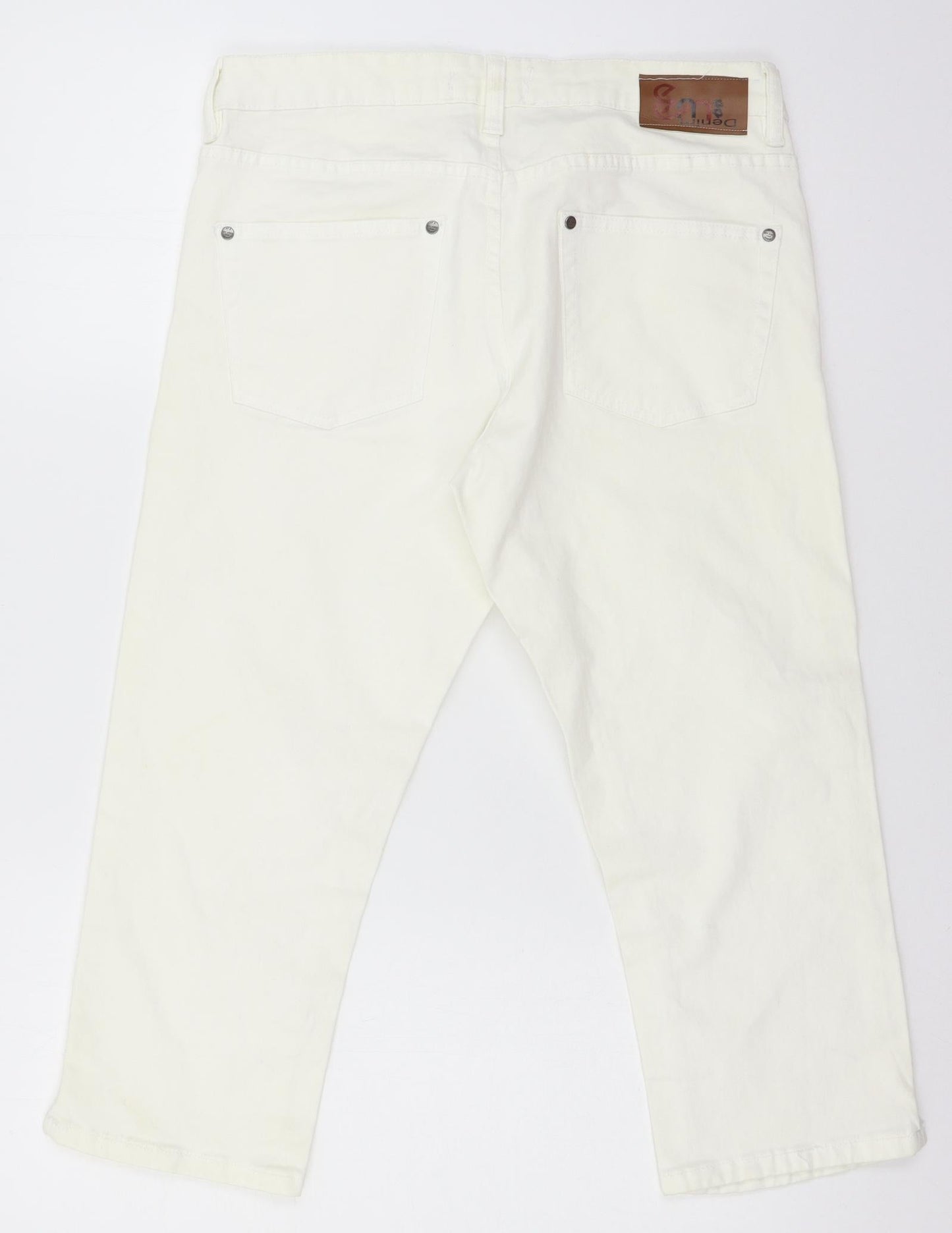 Womens UK Size 16 Denim Club Regular Fit Cropped White Jeans