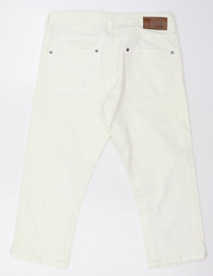 Womens UK Size 16 Denim Club Regular Fit Cropped White Jeans