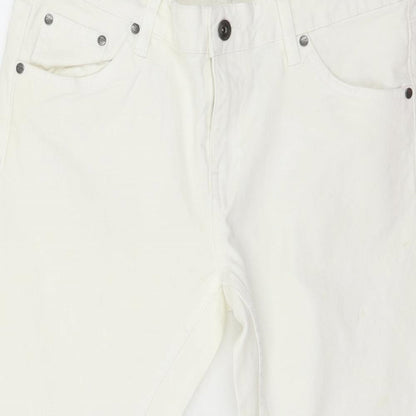 Womens UK Size 16 Denim Club Regular Fit Cropped White Jeans