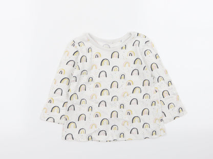 Asda George Girls White Geometric  Basic T-Shirt Size 9-12 Months