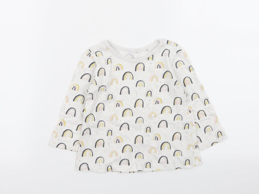 Asda George Girls White Geometric  Basic T-Shirt Size 9-12 Months