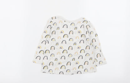Asda George Girls White Geometric  Basic T-Shirt Size 9-12 Months