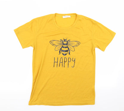 Womens UK Size S Fashion Yellow Basic T-Shirt