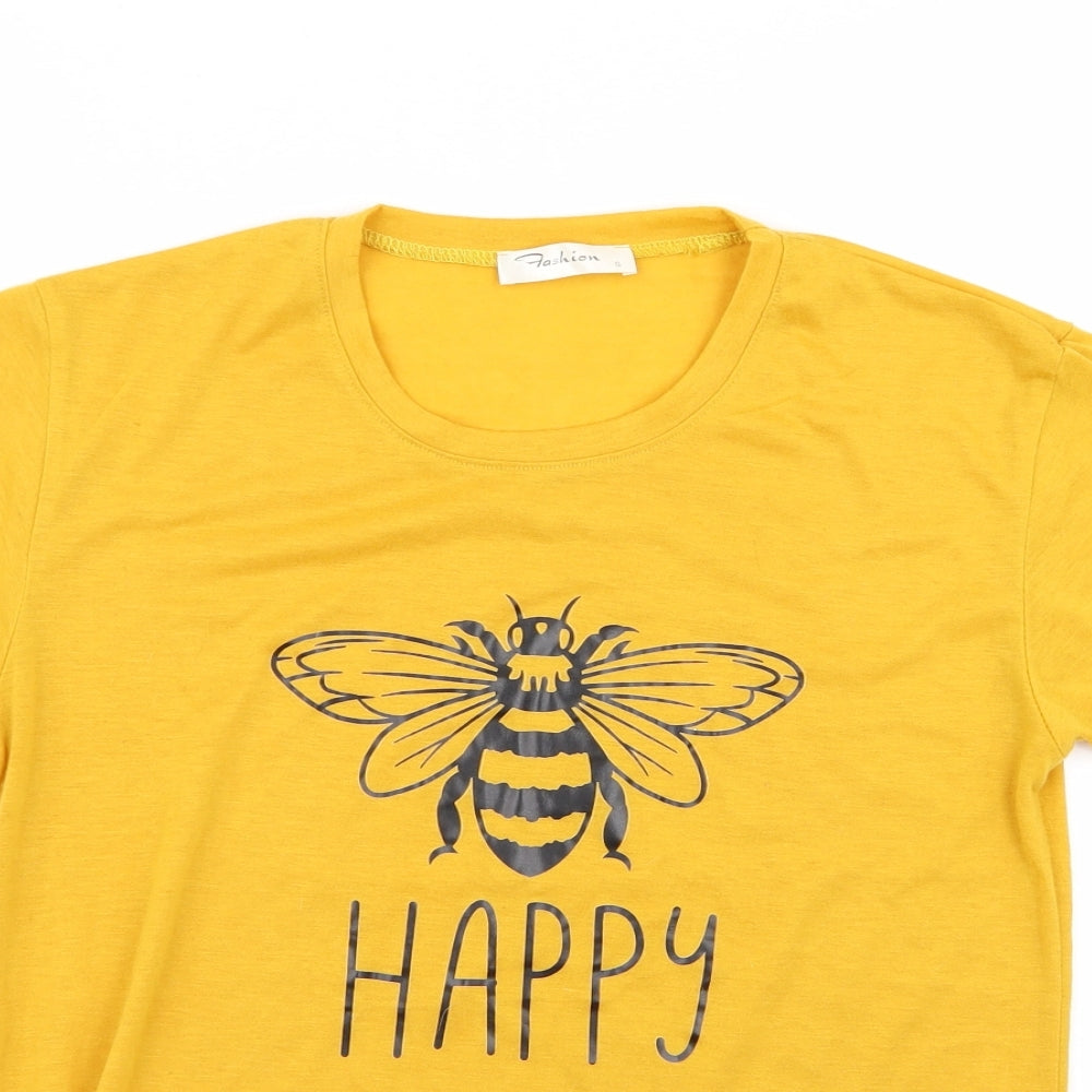 Womens UK Size S Fashion Yellow Basic T-Shirt