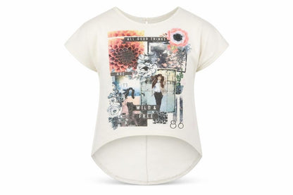miss evie Girls White Floral  Basic T-Shirt Size 7-8 Years