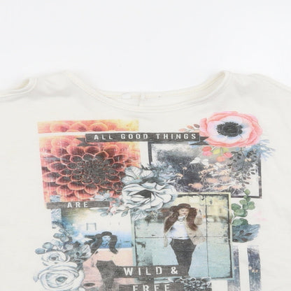 miss evie Girls White Floral  Basic T-Shirt Size 7-8 Years