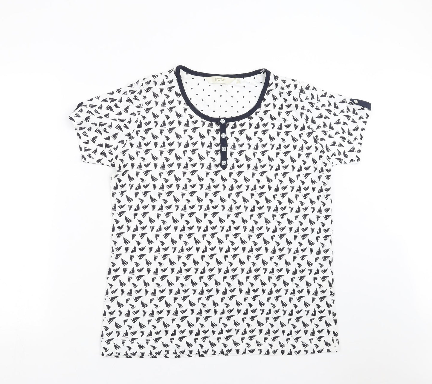 EWM Womens White   Basic T-Shirt Size M  - boat pattern