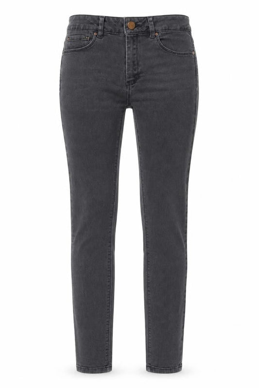 Front view of ASOS women’s grey denim skinny jeans, size UK 28, in, 30-inch leg