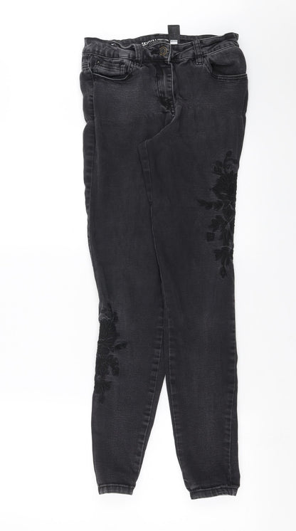 NEXT Womens Grey  Denim Skinny Jeans Size 10 L30 in - Embroidered detail