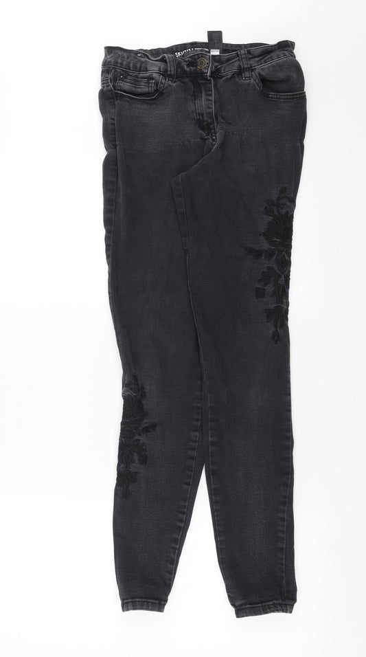 NEXT Womens Grey  Denim Skinny Jeans Size 10 L30 in - Embroidered detail