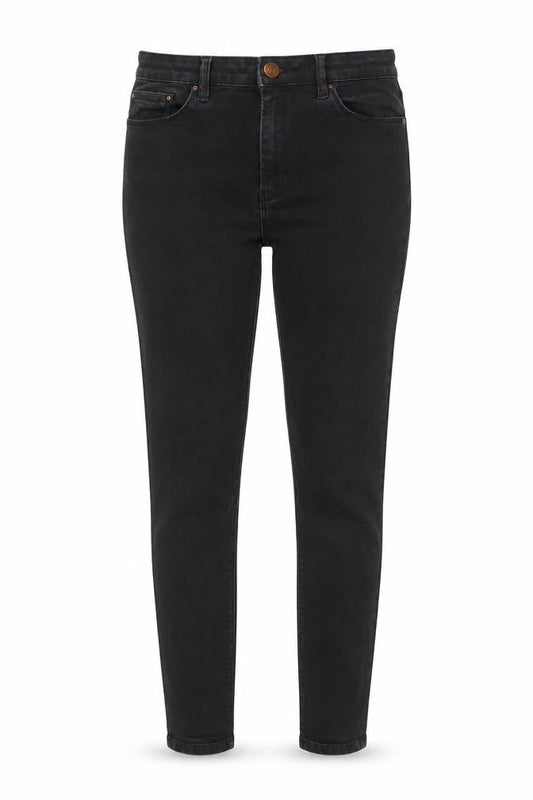 Front view of ASOS women’s black denim skinny jeans, size UK 28, in, 28-inch leg